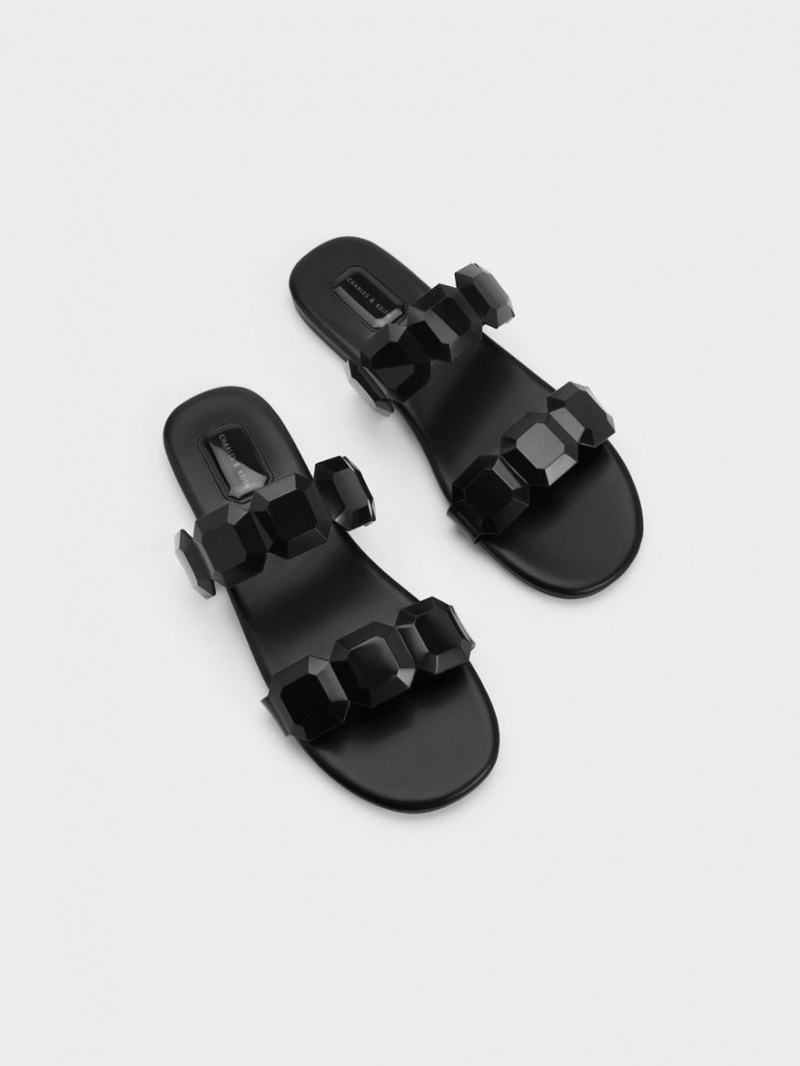 Charles & Keith Fia Gem-Riemen Rutschen Sie Sandalen Schwarz | 261HVWMPY