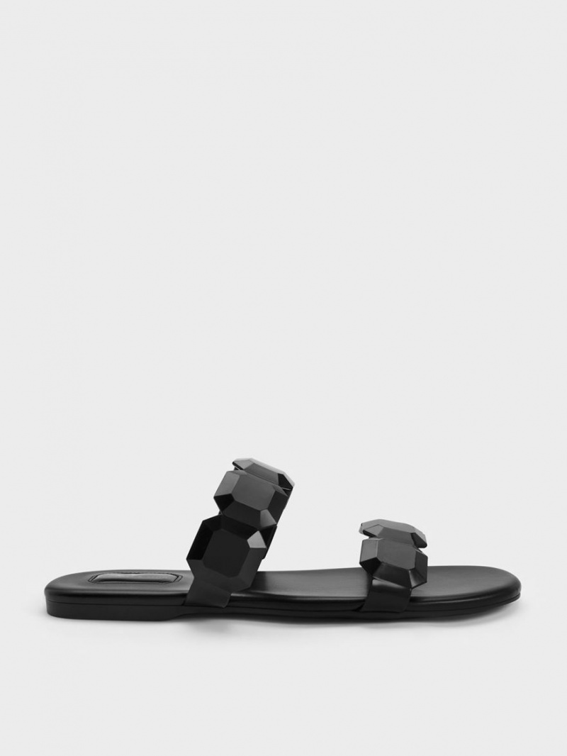 Charles & Keith Fia Gem-Riemen Rutschen Sie Sandalen Schwarz | 261HVWMPY