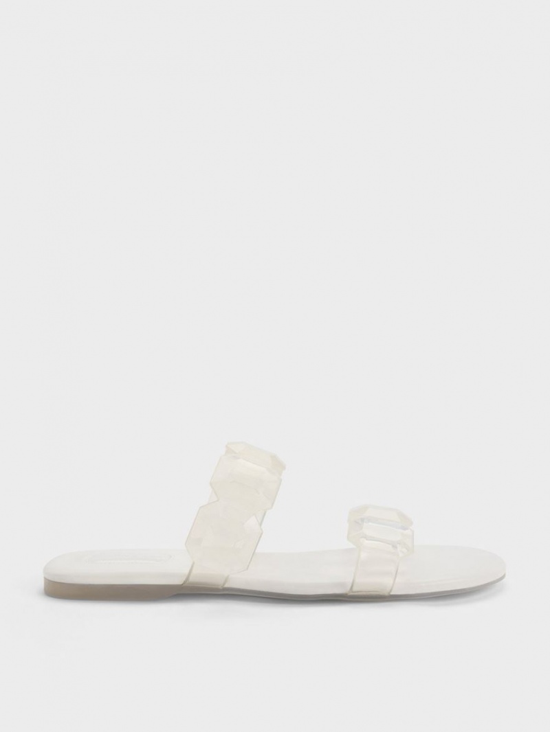 Charles & Keith Fia Gem-Riemen Rutschen Sie Sandalen Weiß | 034SRZVXE