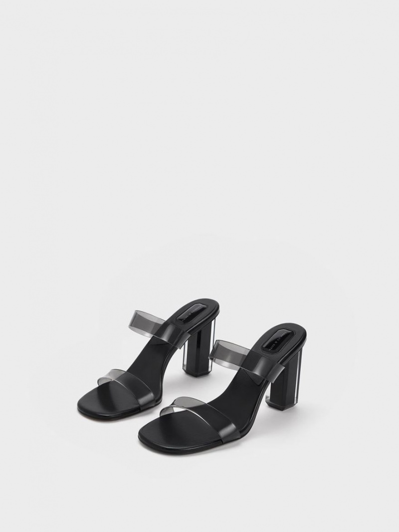 Charles & Keith Fia Geometric Heel Mules Schwarz | 715ZGVLRT