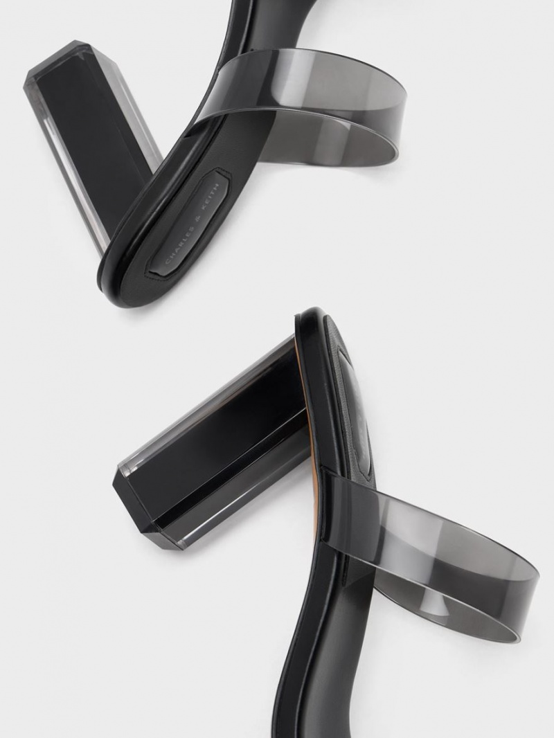 Charles & Keith Fia Geometric Heel Mules Schwarz | 715ZGVLRT