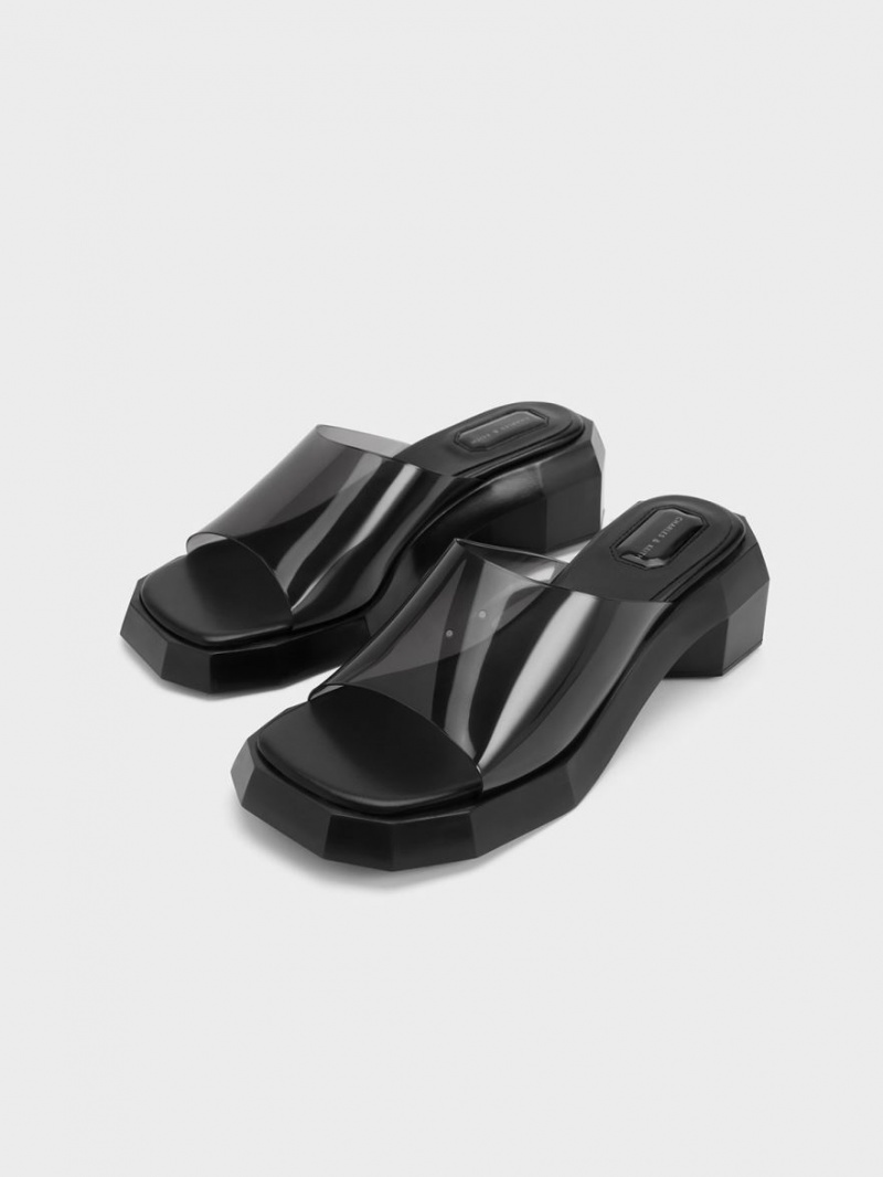 Charles & Keith Fia See-Through Geometric Mules Schwarz | 216TWCJMI