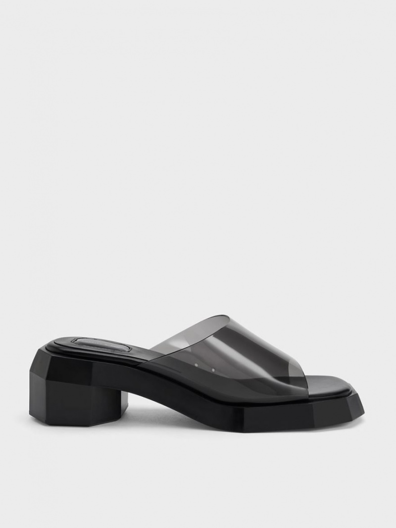 Charles & Keith Fia See-Through Geometric Mules Schwarz | 216TWCJMI