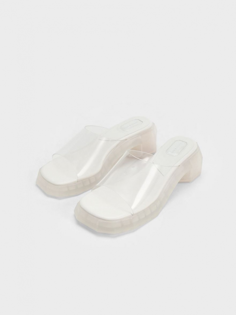 Charles & Keith Fia See-Through Geometric Mules Weiß | 356NFDHYK