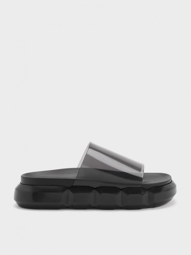 Charles & Keith Fia See-Through Rutschen Sie Sandalen Schwarz | 369OKWNUA