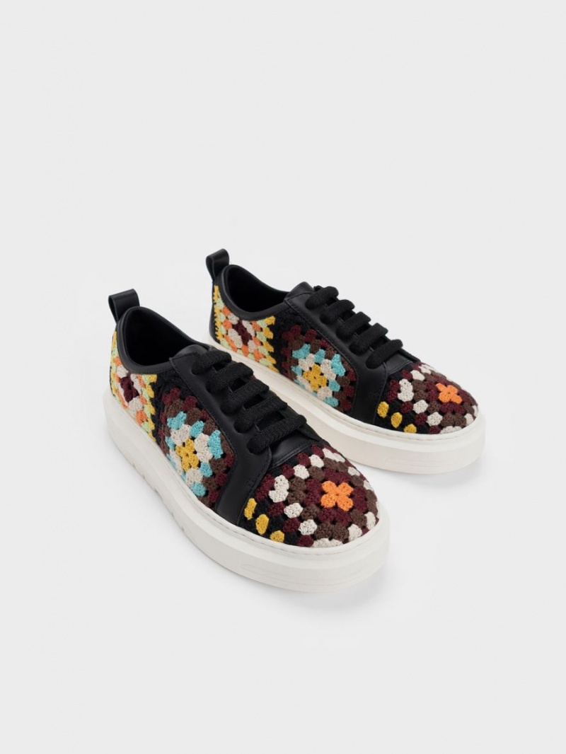 Charles & Keith Floral Crochet & Leder Sneakers Mehrfarbig | 156FLBMCT