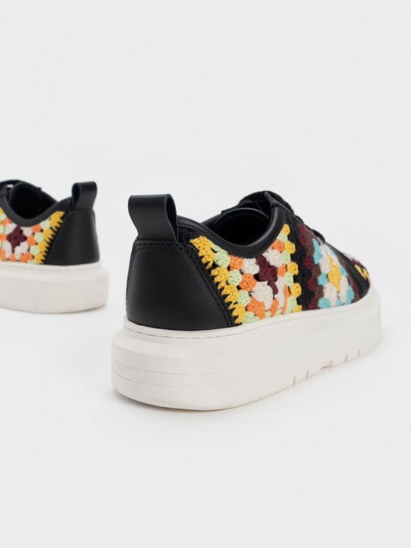 Charles & Keith Floral Crochet & Leder Sneakers Mehrfarbig | 156FLBMCT