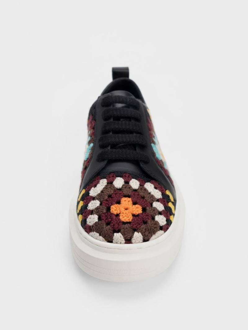 Charles & Keith Floral Crochet & Leder Sneakers Mehrfarbig | 156FLBMCT