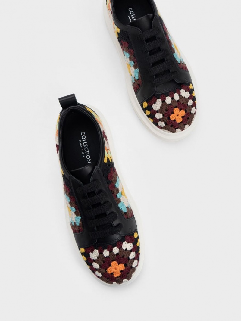 Charles & Keith Floral Crochet & Leder Sneakers Mehrfarbig | 156FLBMCT