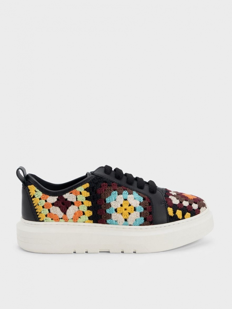 Charles & Keith Floral Crochet & Leder Sneakers Mehrfarbig | 156FLBMCT