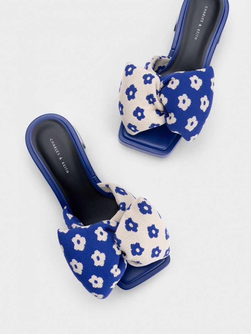 Charles & Keith Floral Puffy Bow Absatz Mules Blau | 496WERLBK