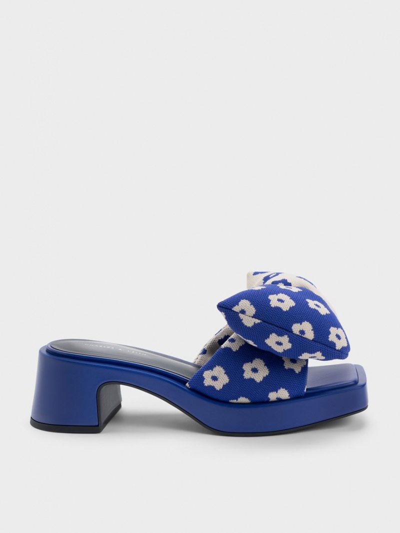 Charles & Keith Floral Puffy Bow Absatz Mules Blau | 496WERLBK