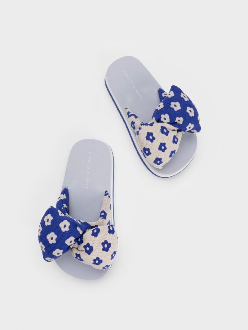 Charles & Keith Floral Puffy Bow Pantoletten Blau | 943CGNDSR