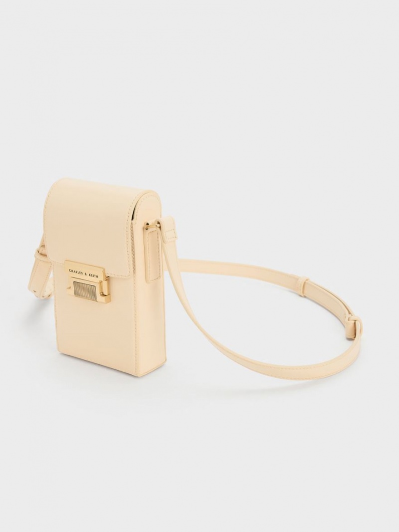 Charles & Keith Freida Metallic Accent Elongated Beuteltasche Beige | 851ZSUCJH