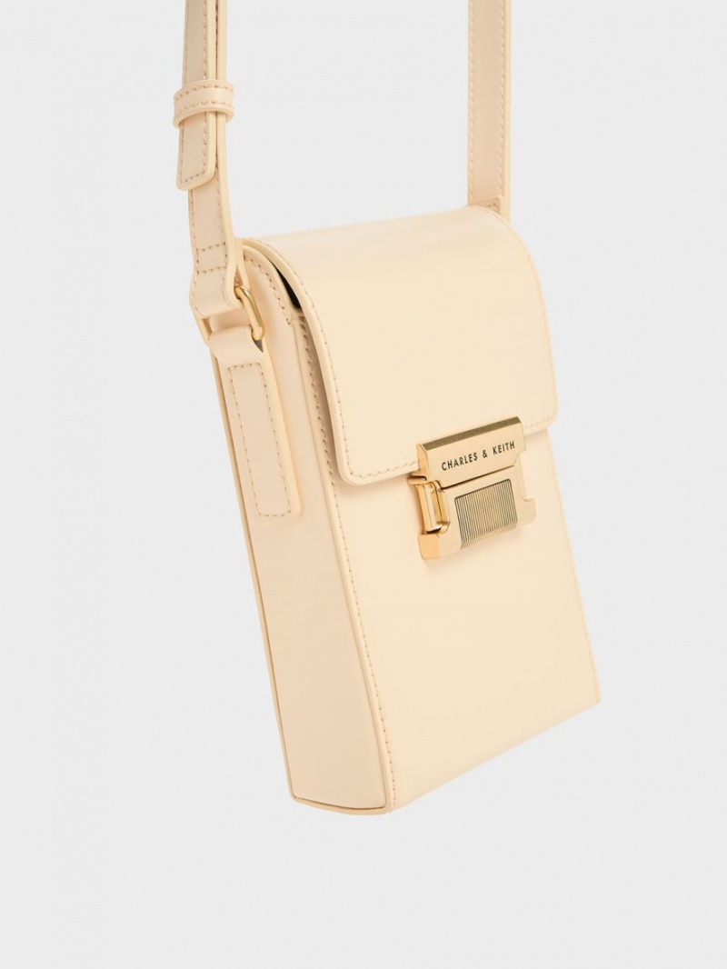 Charles & Keith Freida Metallic Accent Elongated Beuteltasche Beige | 851ZSUCJH