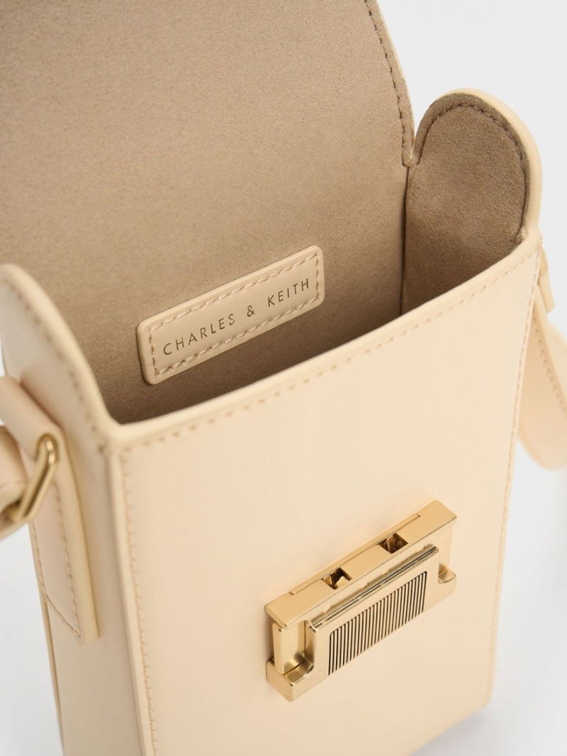 Charles & Keith Freida Metallic Accent Elongated Beuteltasche Beige | 851ZSUCJH