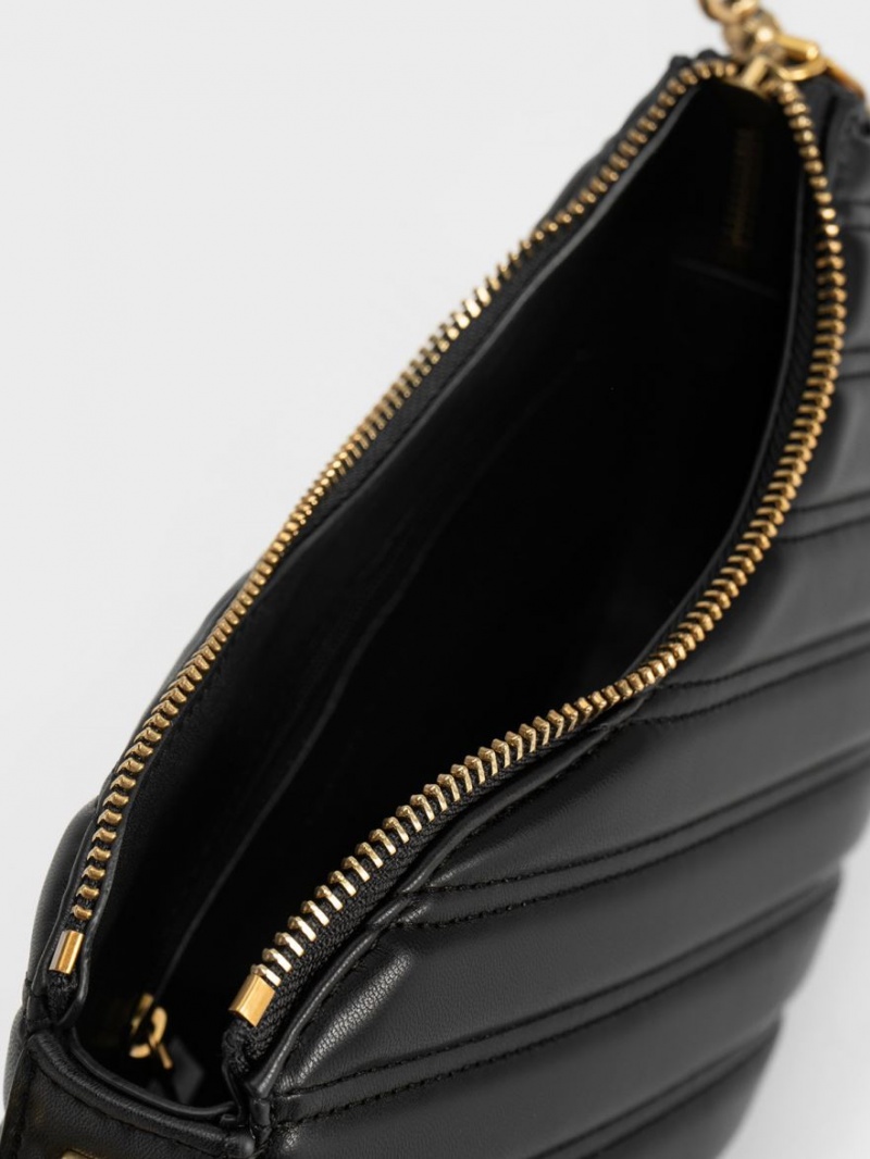 Charles & Keith Freja Curved Panelled Tragetaschen Schwarz | 641ZKDFRP