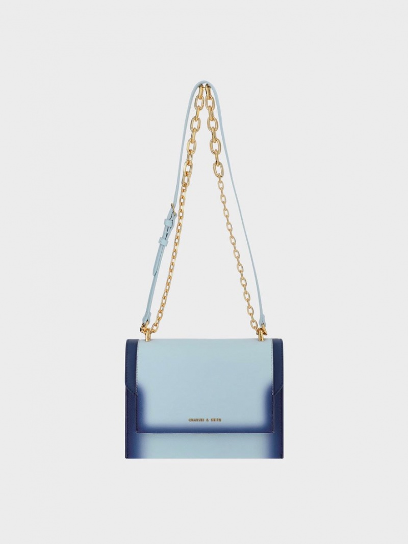 Charles & Keith Front Flap Chain Handle Crossbody Taschen Blau | 037BUJRXE