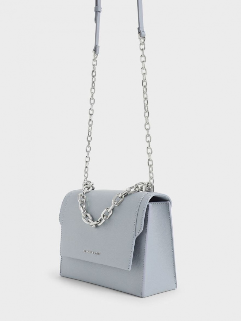 Charles & Keith Front Flap Chain Handle Crossbody Taschen Hellblau | 580BJWKMC