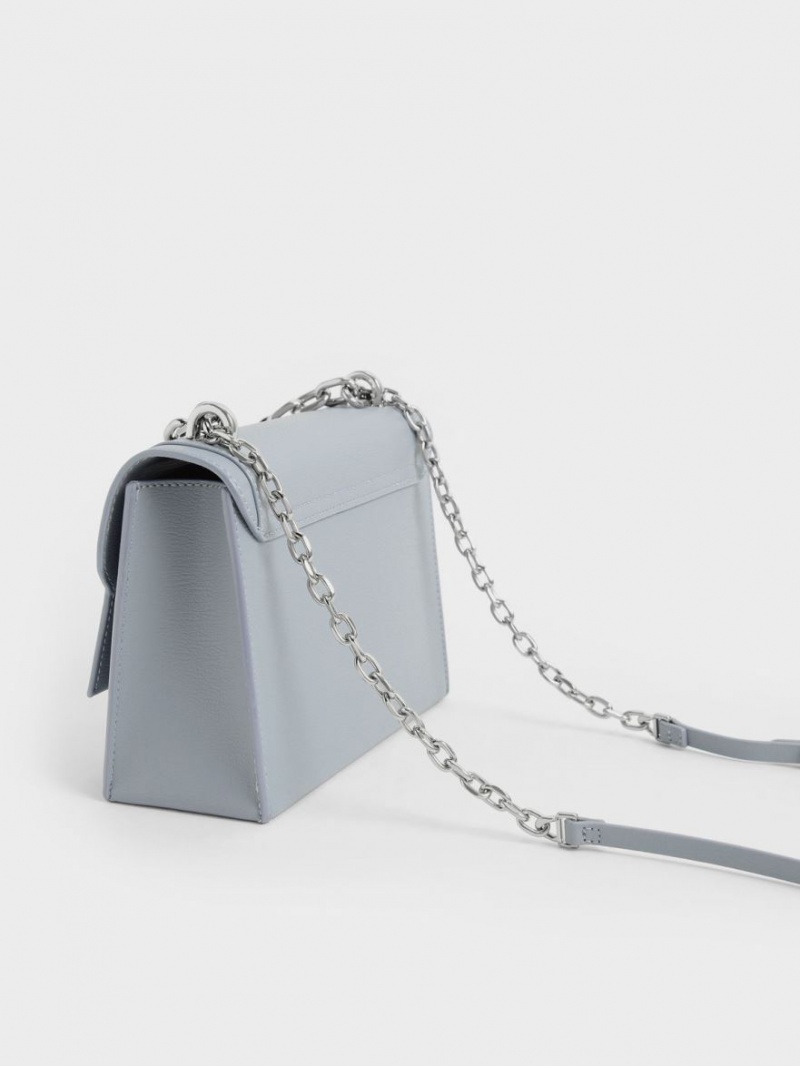 Charles & Keith Front Flap Chain Handle Crossbody Taschen Hellblau | 580BJWKMC