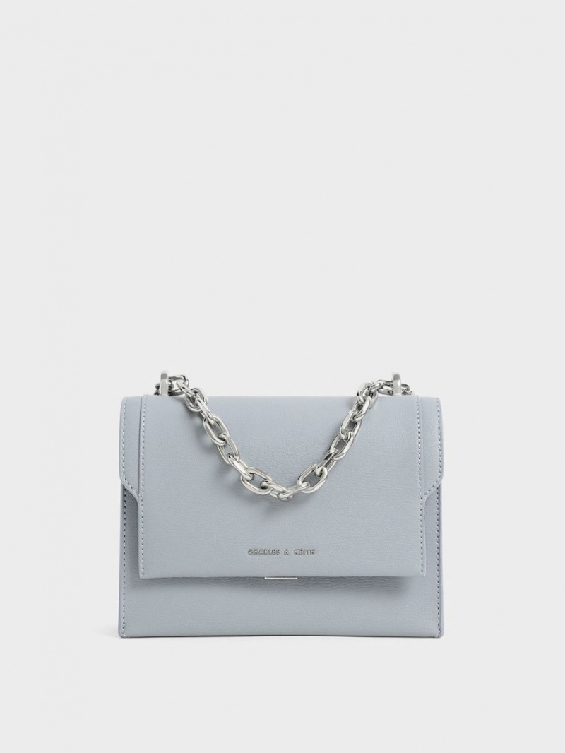 Charles & Keith Front Flap Chain Handle Crossbody Taschen Hellblau | 580BJWKMC