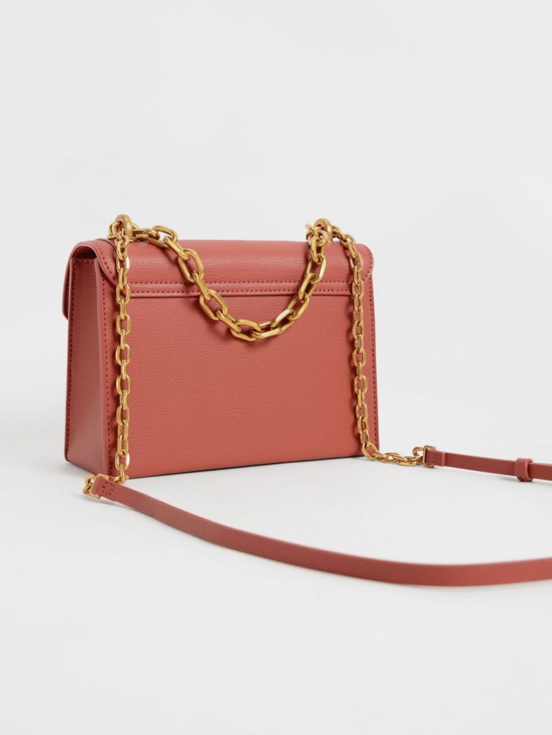 Charles & Keith Front Flap Chain Handle Crossbody Taschen Dunkelrot | 820DVCTXW