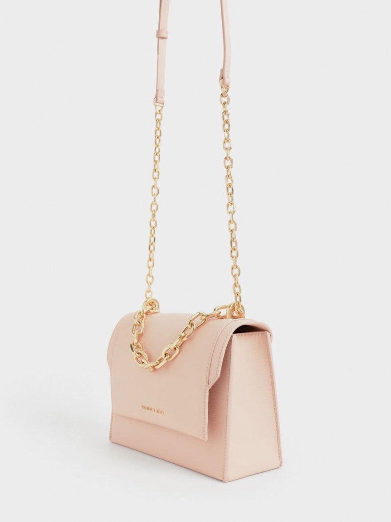 Charles & Keith Front Flap Chain Handle Crossbody Taschen Hellrosa | 180AYDEUS