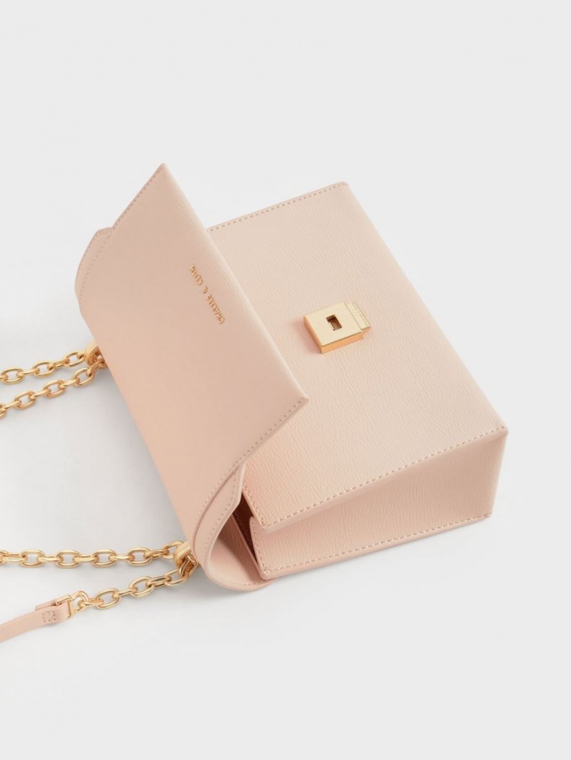 Charles & Keith Front Flap Chain Handle Crossbody Taschen Hellrosa | 180AYDEUS