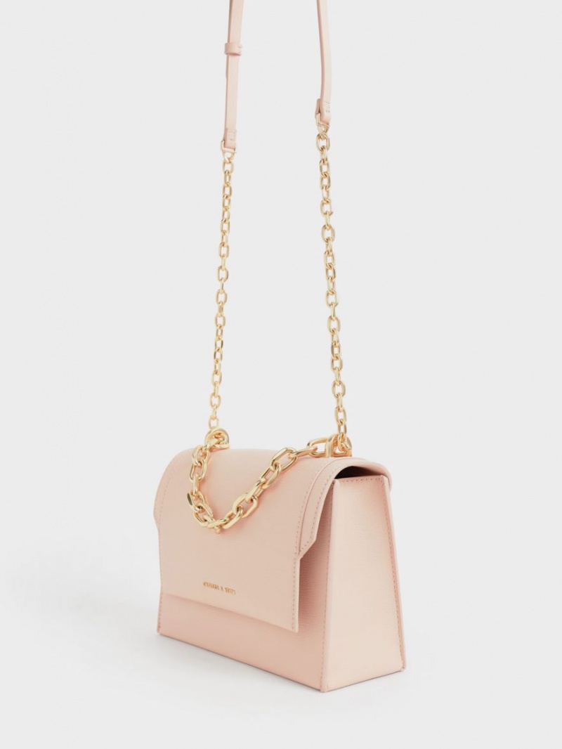 Charles & Keith Front Flap Chain Handle Crossbody Taschen Hellrosa | 410YTDHKE