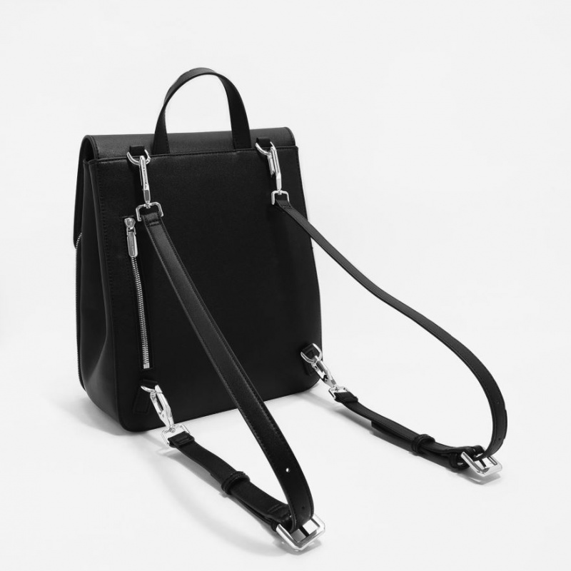 Charles & Keith Front Flap Structured Rucksäcke Schwarz | 461ABWVOJ