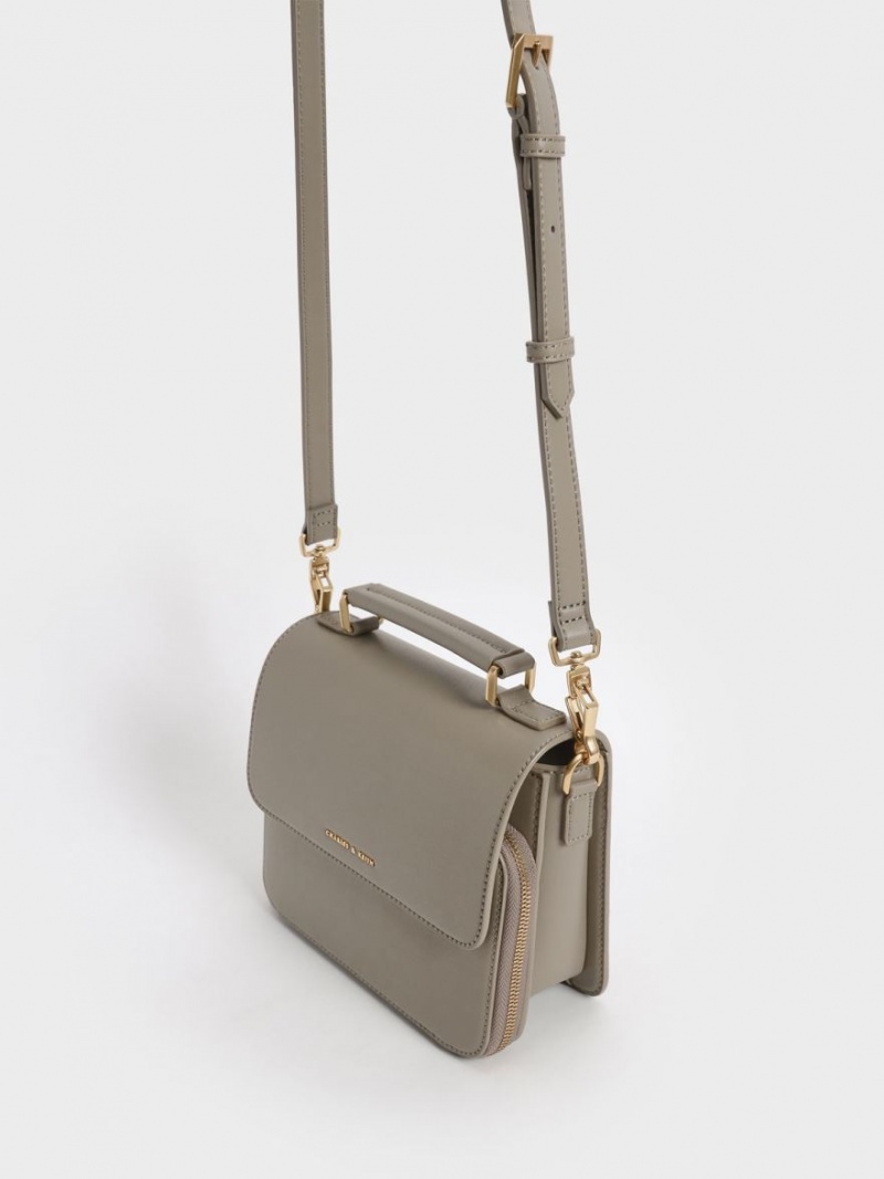 Charles & Keith Front Flap Top Handle Crossbody Taschen Grau | 456CIUBZD