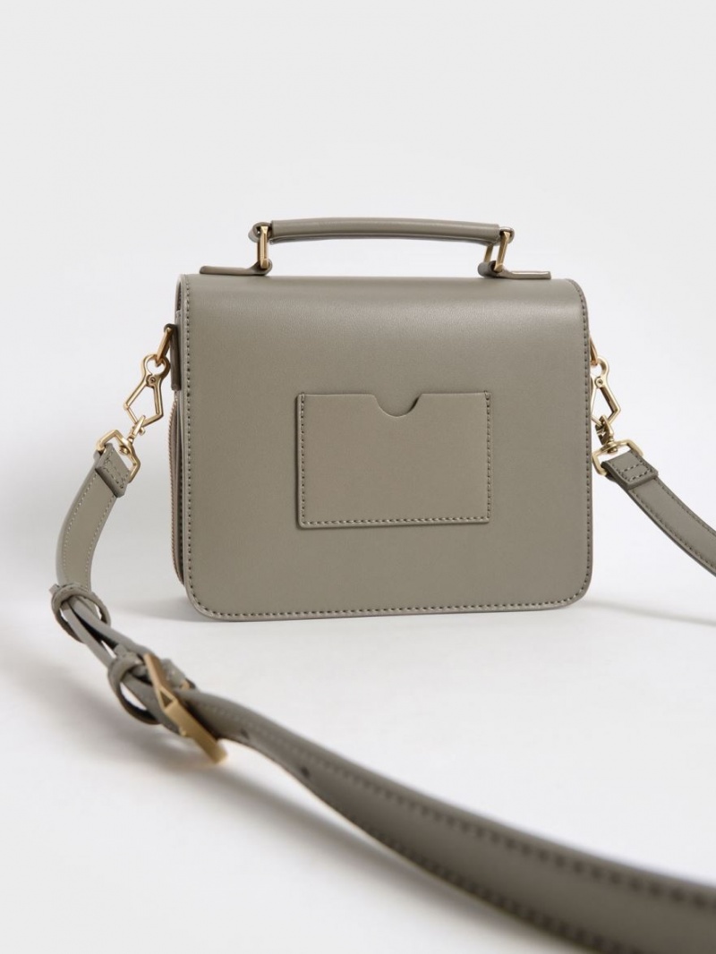 Charles & Keith Front Flap Top Handle Crossbody Taschen Grau | 456CIUBZD