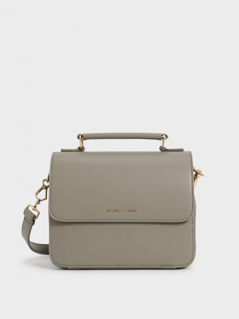 Charles & Keith Front Flap Top Handle Crossbody Taschen Grau | 456CIUBZD