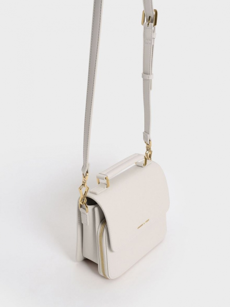 Charles & Keith Front Flap Top Handle Crossbody Taschen Weiß | 952WKEXHA