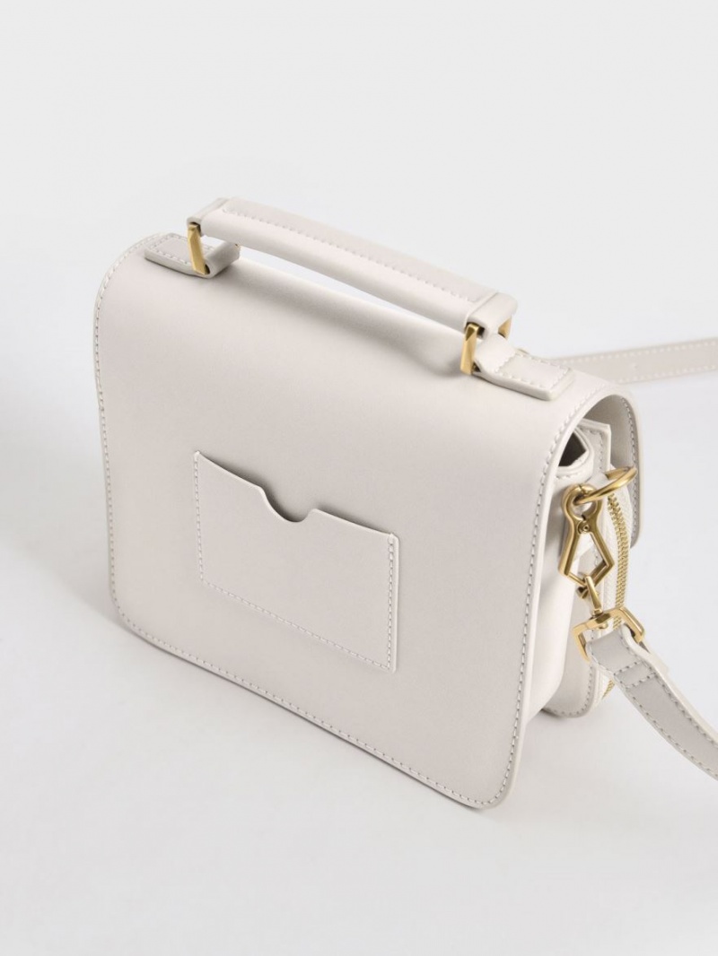 Charles & Keith Front Flap Top Handle Crossbody Taschen Weiß | 952WKEXHA