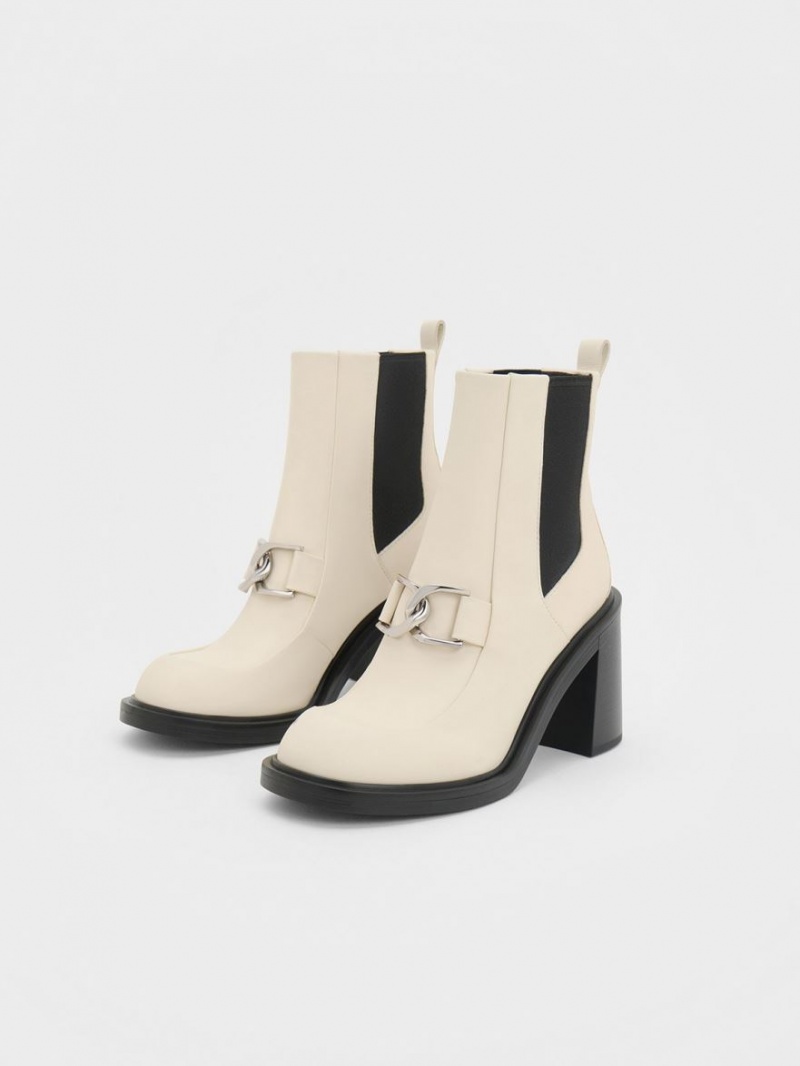 Charles & Keith Gabine Block Heel Stiefeletten Weiß | 169LOEVAU