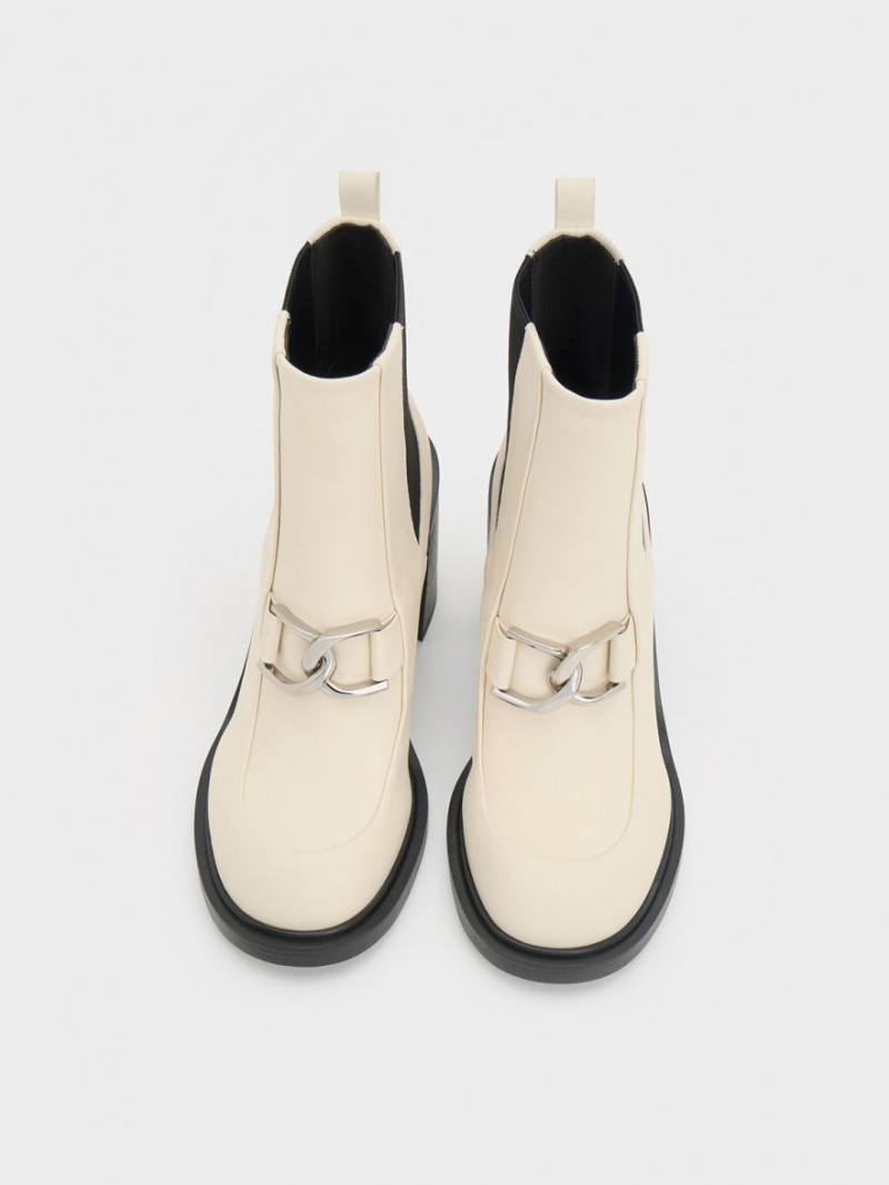 Charles & Keith Gabine Block Heel Stiefeletten Weiß | 169LOEVAU