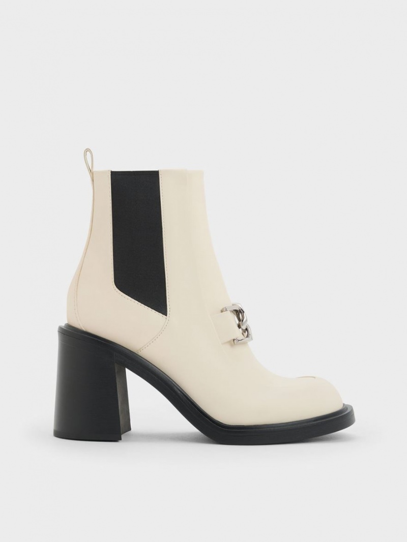 Charles & Keith Gabine Block Heel Stiefeletten Weiß | 169LOEVAU