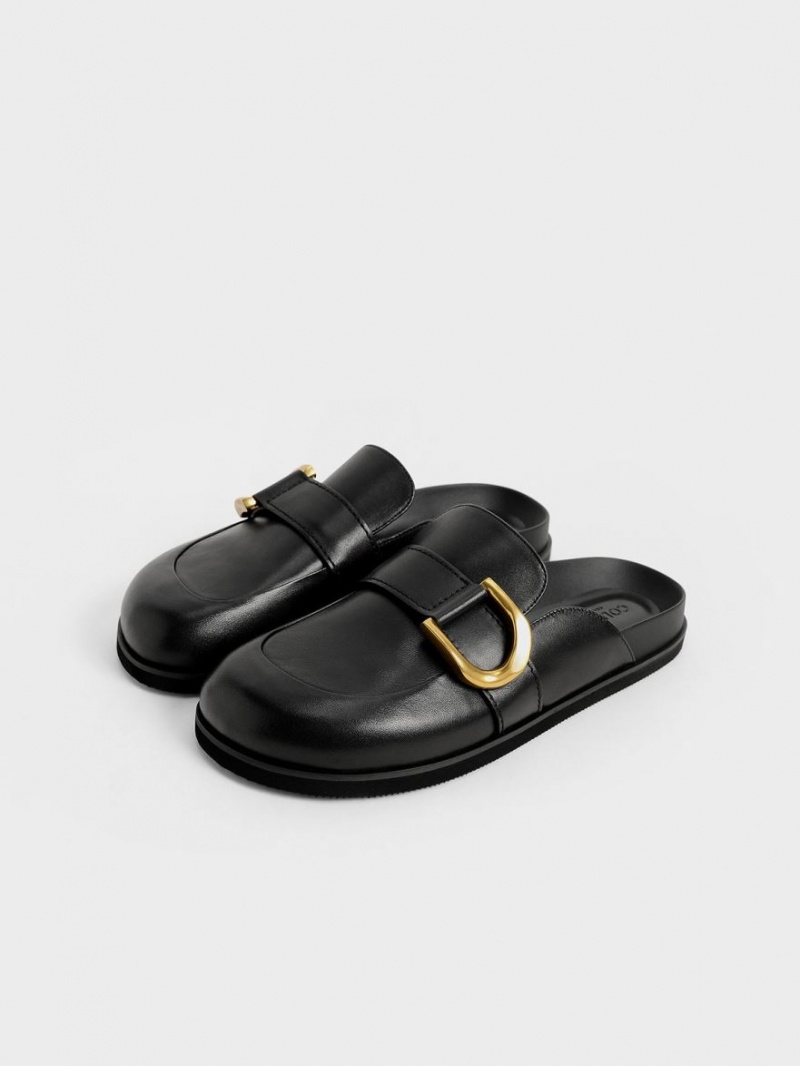 Charles & Keith Gabine Buckled Leder Loafer​ Mules Schwarz | 813VYDCPM