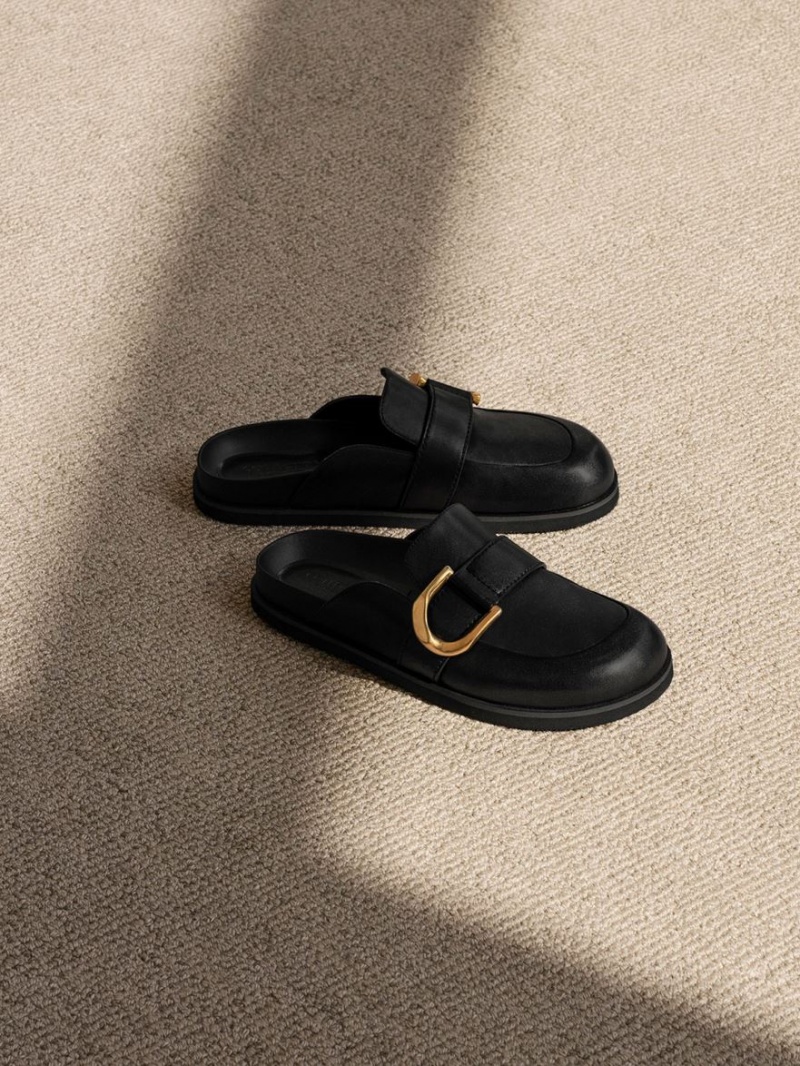 Charles & Keith Gabine Buckled Leder Loafer​ Mules Schwarz | 813VYDCPM