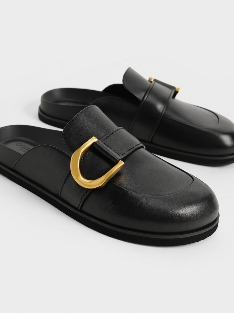 Charles & Keith Gabine Buckled Leder Loafer​ Mules Schwarz | 813VYDCPM