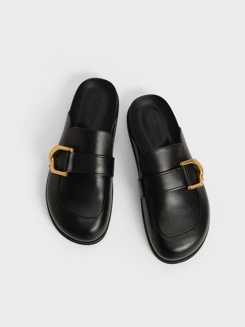 Charles & Keith Gabine Buckled Leder Loafer​ Mules Schwarz | 813VYDCPM