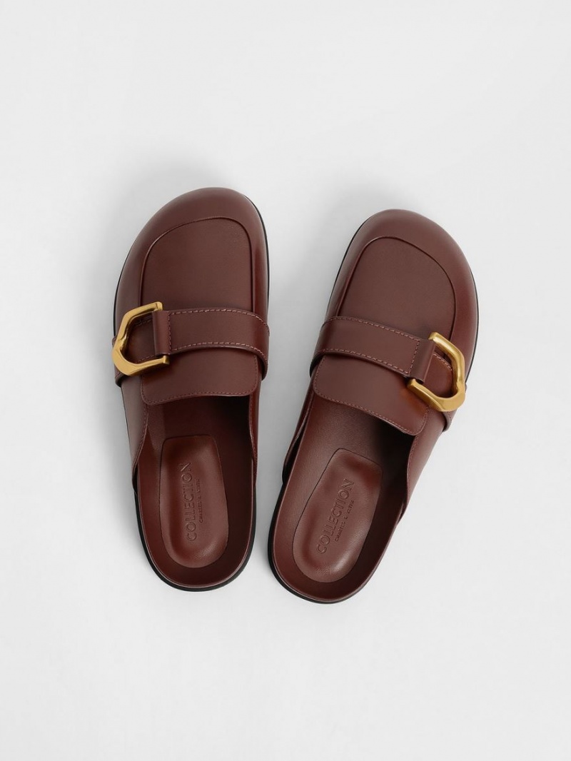 Charles & Keith Gabine Buckled Leder Loafer​ Mules Braun | 410WJPDYM