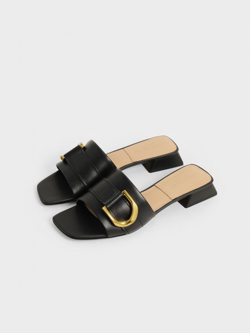 Charles & Keith Gabine Buckled Leder​ Mules Schwarz | 698HZRWMI