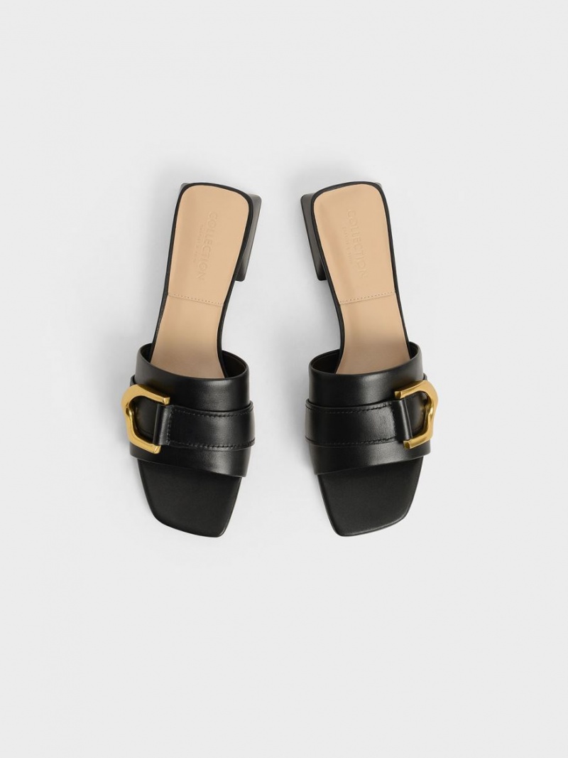 Charles & Keith Gabine Buckled Leder​ Mules Schwarz | 698HZRWMI