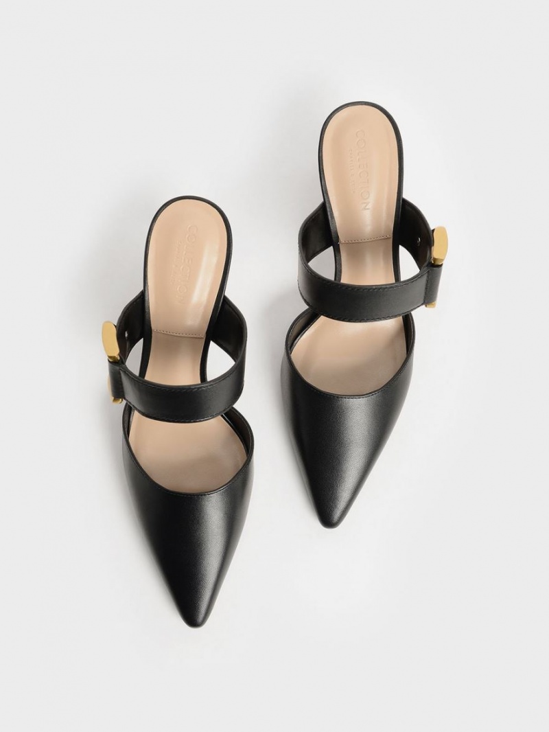 Charles & Keith Gabine Buckled Leder Mule Pumps Schwarz | 502QOMRXV