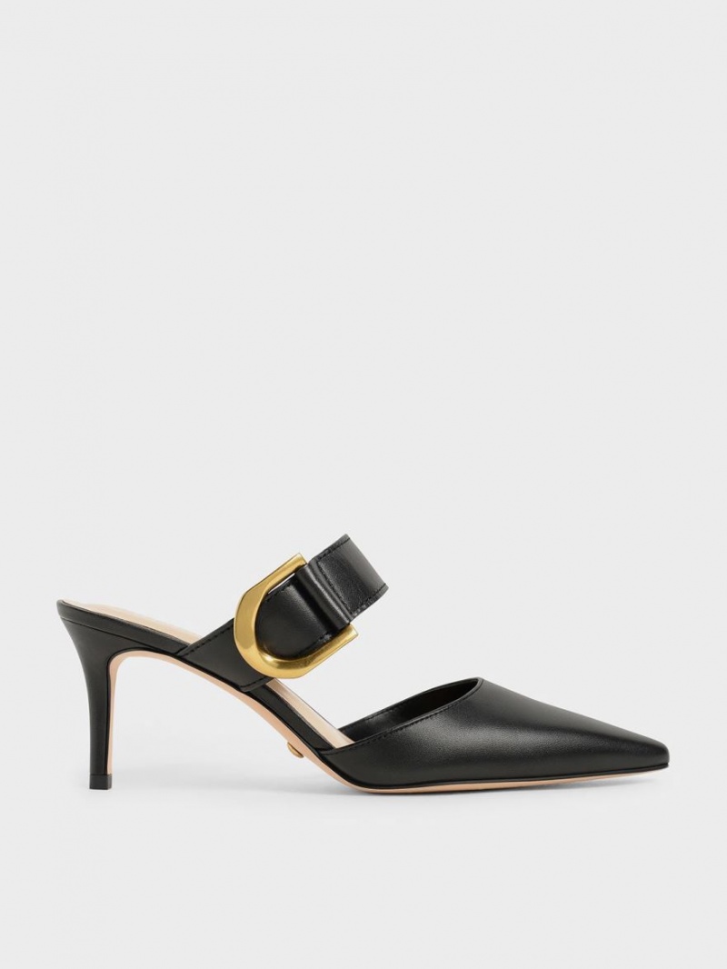 Charles & Keith Gabine Buckled Leder Mule Pumps Schwarz | 502QOMRXV