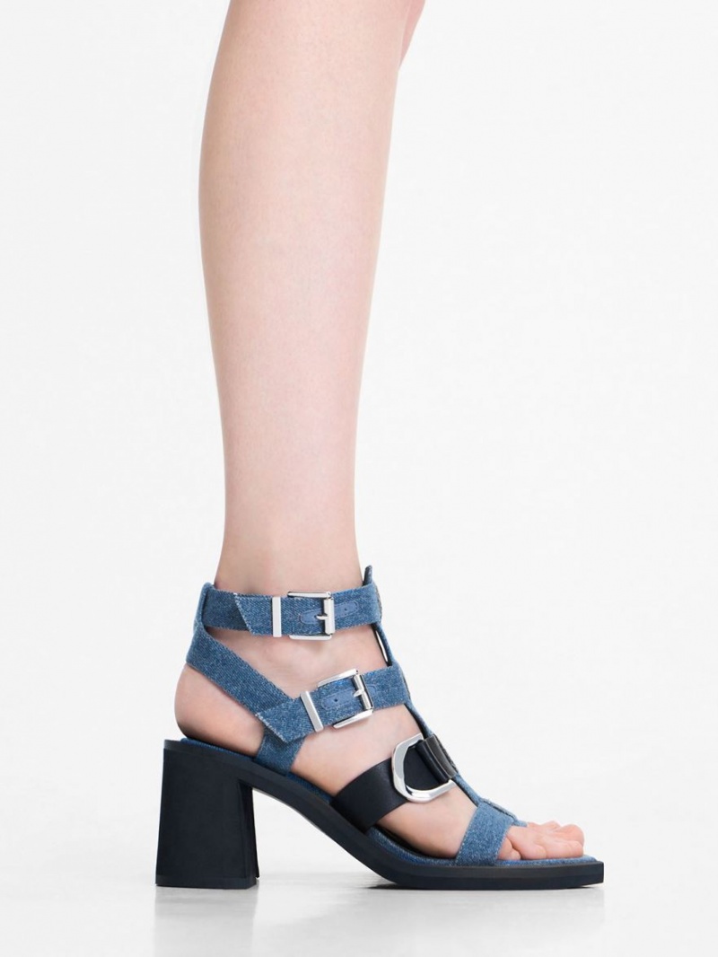 Charles & Keith Gabine Denim Gladiator Sandalen Absatz Blau | 392KSGBIP