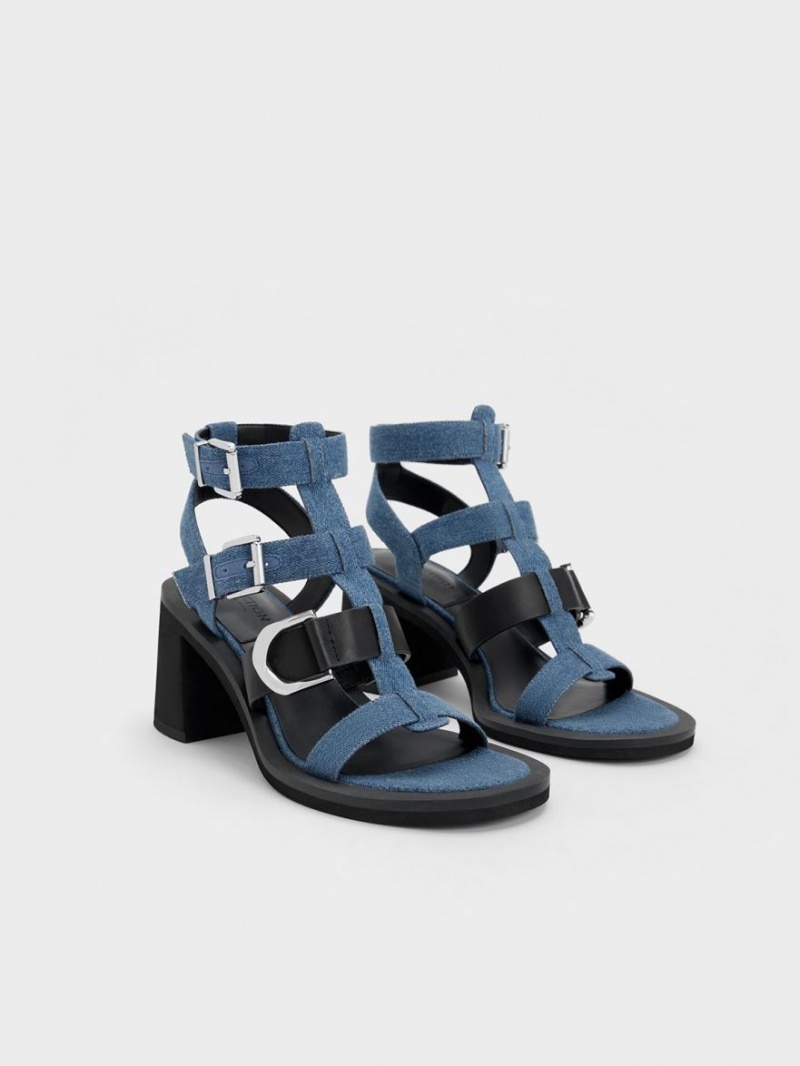 Charles & Keith Gabine Denim Gladiator Sandalen Absatz Blau | 392KSGBIP