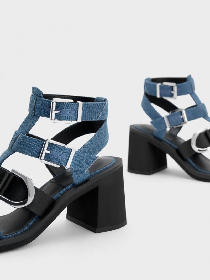 Charles & Keith Gabine Denim Gladiator Sandalen Absatz Blau | 392KSGBIP